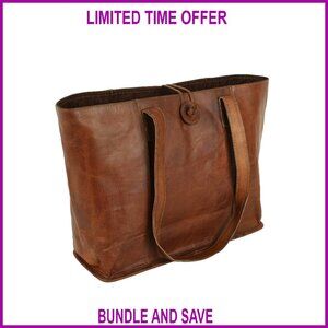 Genuine Leather Tote Bag with Laptop Compartment for Women Office Work